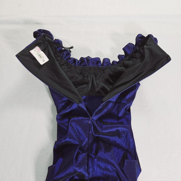 Xscape Dress Womens Gown Formal Evening Off Shoulder Stretch Blue Slit‎ Size 4 - Picture 16 of 16